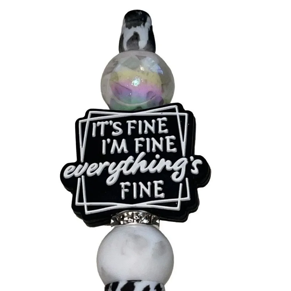 It’s fine, I’m fine, everything’s fine beaded pen handmade black leopard cheetah